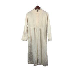 Stan Herman XS Cream Full Zip Long Robe With Textured Pattern